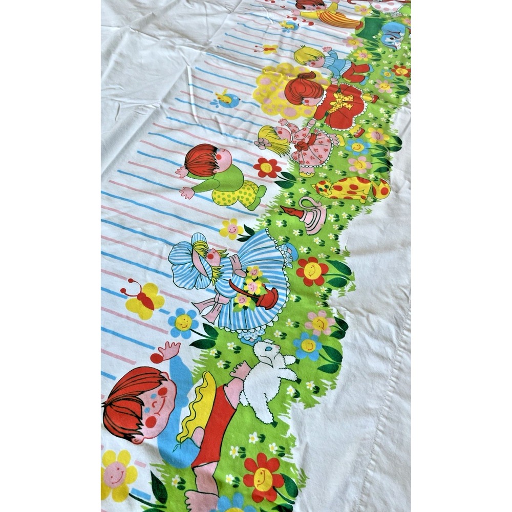 Vintage Smooth Perma Prest Twin Flat‎ Sheet Kids Mother Goose Nursery Rhymes